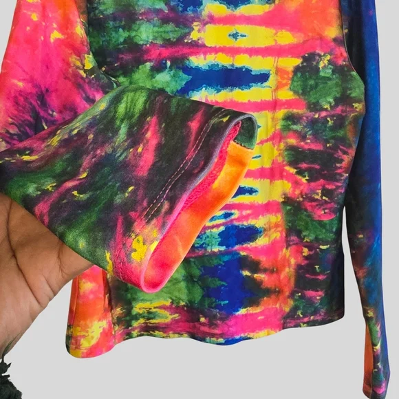 Urban Outfitters Atlas Tie-Dye Turtleneck Top Womens Size Medium Rainbow Stretch - Picture 6 of 11